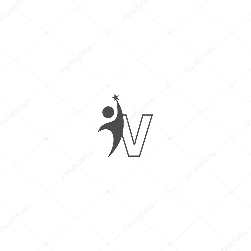 Letter V icon logo with abstrac sucsess man in front, alphabet logo icon creative design illustration