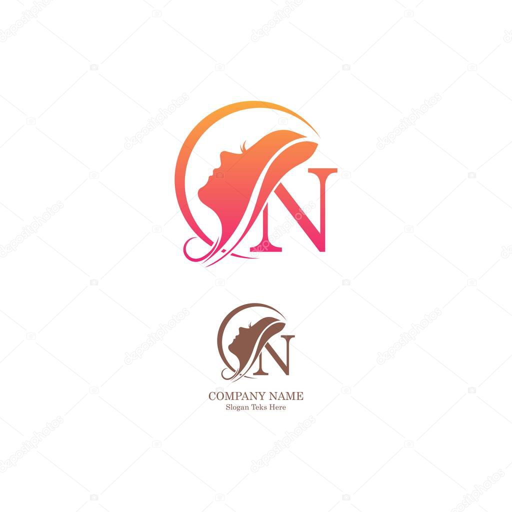 Beautiful face logo letter N icon in front  design vector