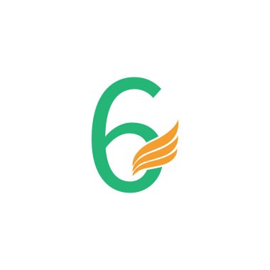 Kanat simgesi tasarım illüstrasyonlu 6 numaralı logo