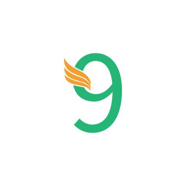 Kanat simgesi tasarım illüstrasyonlu 9 numaralı logo