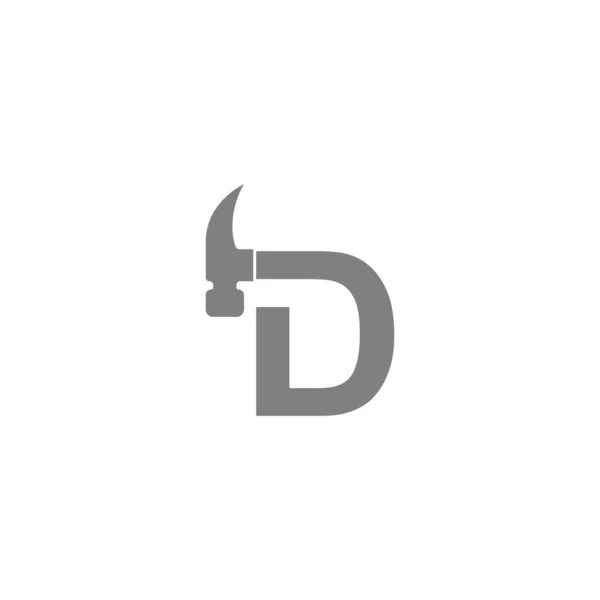 文字Dとハンマーの組み合わせアイコンのロゴデザインベクトル — ストックベクタ