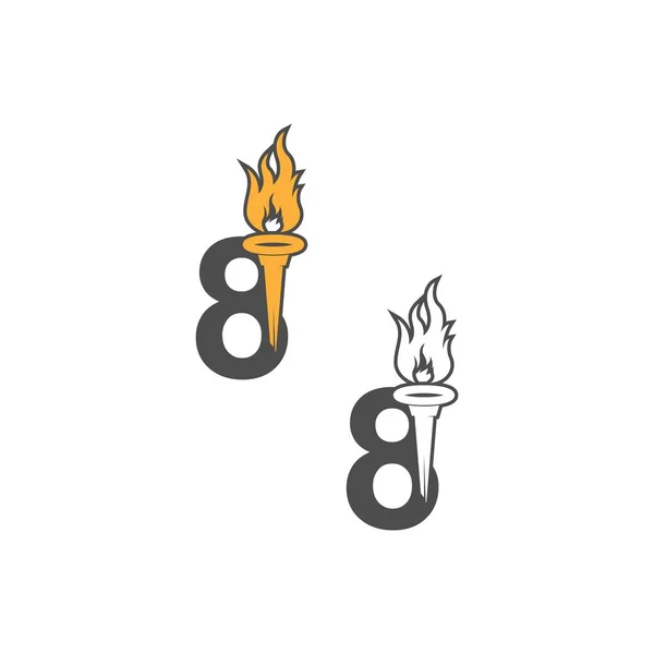 Numaralı Simge Logosu Meşale Simgesi Tasarımı Illüstrasyonuyla Birleştirildi — Stok Vektör
