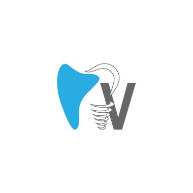 Diş tasarımı illüstrasyon vektörlü V harfi simgesi 