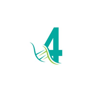 4 numaralı şablon tasarım illüstrasyonlu DNA simgesi logosu