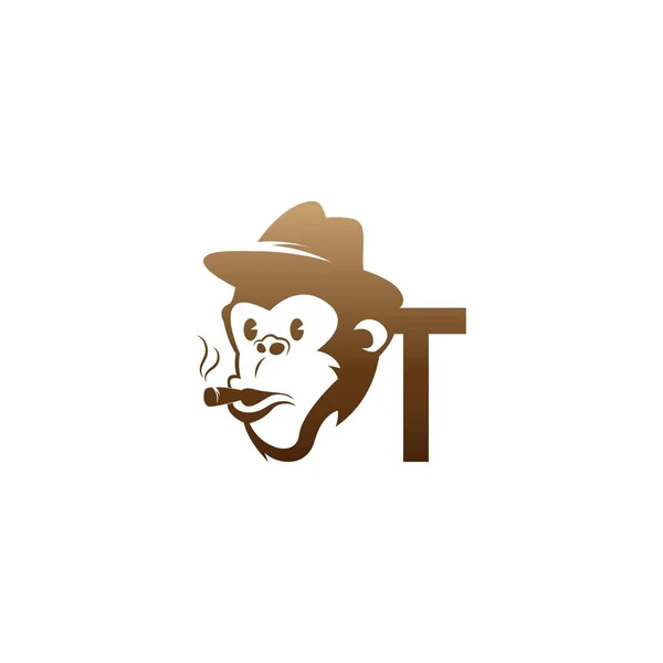 Monkey Huvud Ikon Logotyp Med Bokstaven Mall Design Illustration — Stock vektor