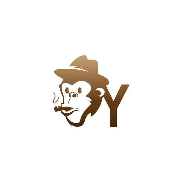 Monkey Huvud Ikon Logotyp Med Bokstaven Mall Design Illustration — Stock vektor