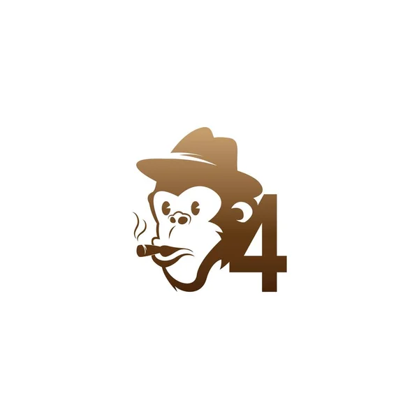 Monkey Huvud Ikon Logotyp Med Nummer Mall Design Illustration — Stock vektor