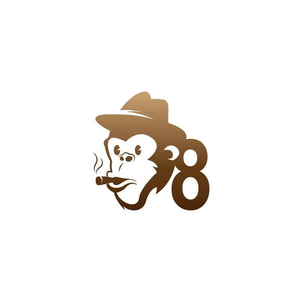 Monkey Huvud Ikon Logotyp Med Nummer Mall Design Illustration — Stock vektor