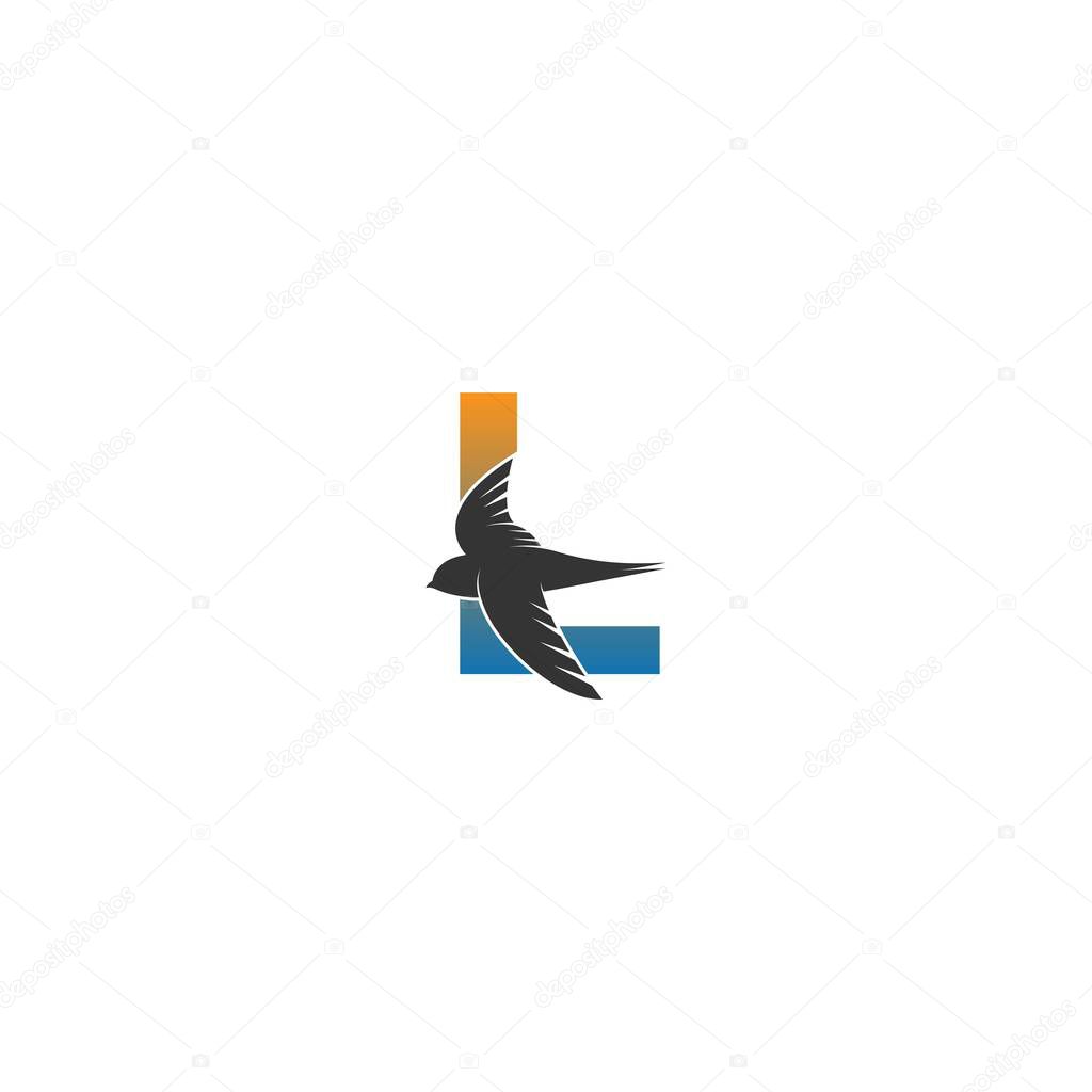 Letter L logo with swift bird icon design vector template