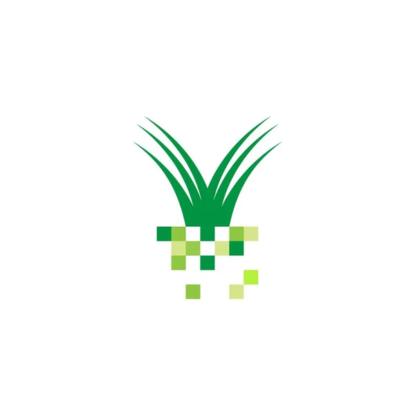 Pixel Hierba Icono Logo Diseño Vector Plantilla Ilustración — Vector de stock