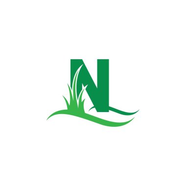 Yeşil çimen simgesi logo tasarım şablonu arkasındaki N harfi