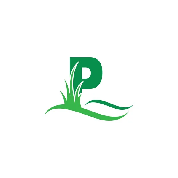 Letra Detrás Una Plantilla Vector Diseño Icono Hierba Verde — Vector de stock