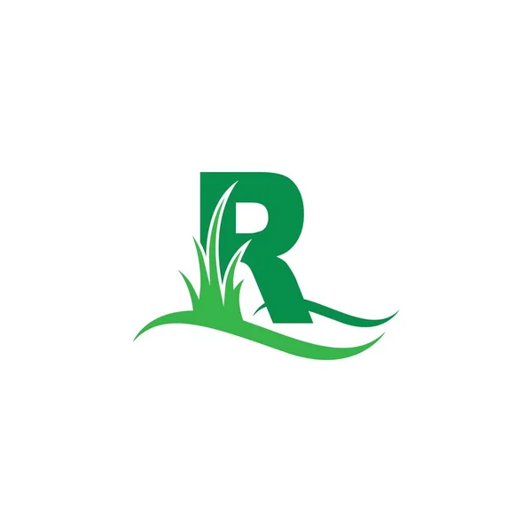 Carta Por Trás Ícone Grama Verde Modelo Vetor Design Logotipo —  Vetores de Stock
