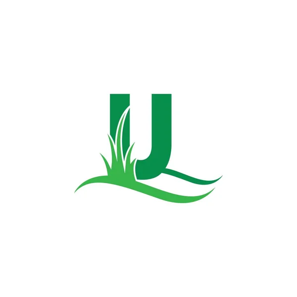 Lettre Derrière Modèle Vectoriel Conception Logo Icône Herbe Verte — Image vectorielle