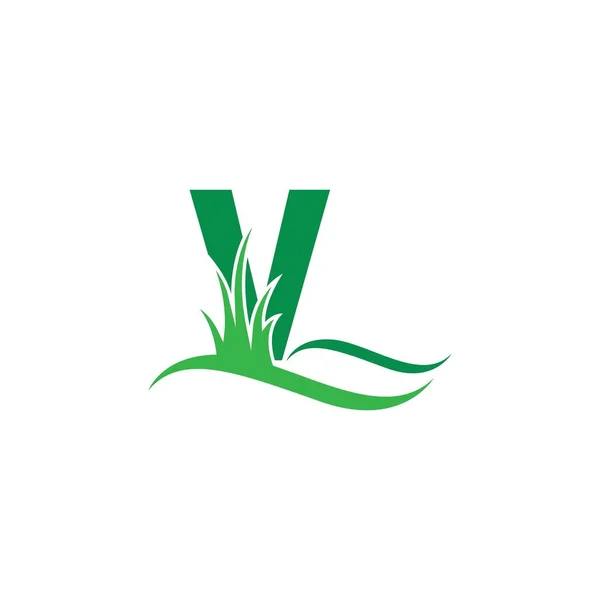 Lettera Dietro Modello Vettoriale Logo Icona Erba Verde — Vettoriale Stock