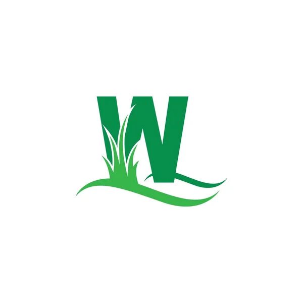 Buchstabe Hinter Einem Grünen Gras Symbol Logo Design Vektorvorlage — Stockvektor