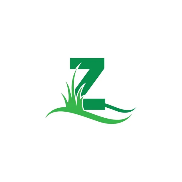 Letter Achter Een Groen Gras Pictogram Logo Ontwerp Vector Template — Stockvector