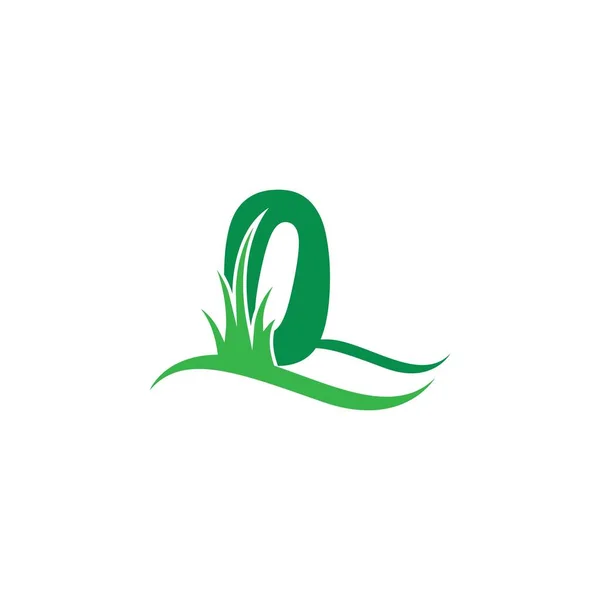 緑の芝生のアイコンのロゴのデザインベクトルテンプレートの後ろの番号ゼロ — ストックベクタ