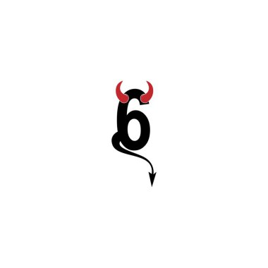 Number 6 with devil's horns and tail icon logo design vector template
