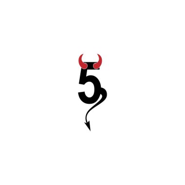 Number 5 with devil's horns and tail icon logo design vector template