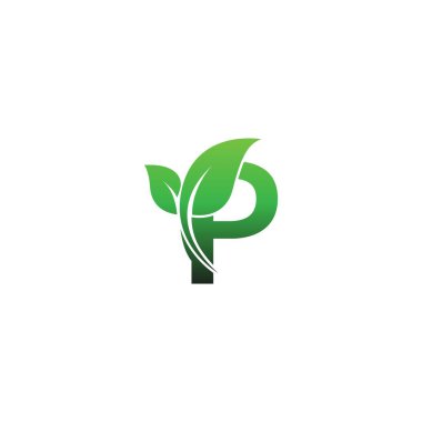 Yeşil yapraklı P harfi simge logo tasarım şablonu çizim vektörü