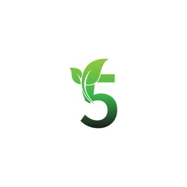 Yeşil yapraklı simge logo tasarım şablonu çizim vektörü ile 5 numara