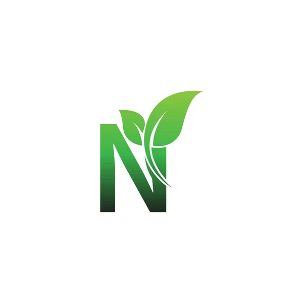 Lettre Avec Des Feuilles Vertes Icône Logo Modèle Illustration Vecteur — Image vectorielle