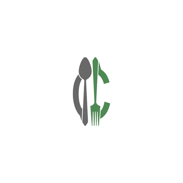 Buchstabe Mit Gabel Und Löffel Logo Icon Design Vektor Illustration — Stockvektor