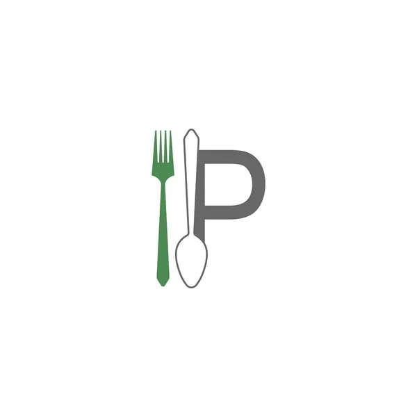 Letra Con Tenedor Cuchara Logotipo Icono Diseño Vector Ilustración — Archivo Imágenes Vectoriales