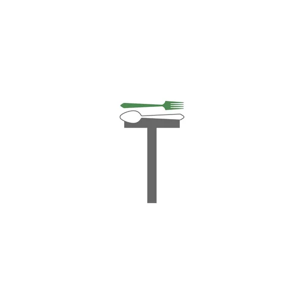Çatal Kaşık Logo Simgesi Tasarım Vektörü Illüstrasyonlu Harfi — Stok Vektör
