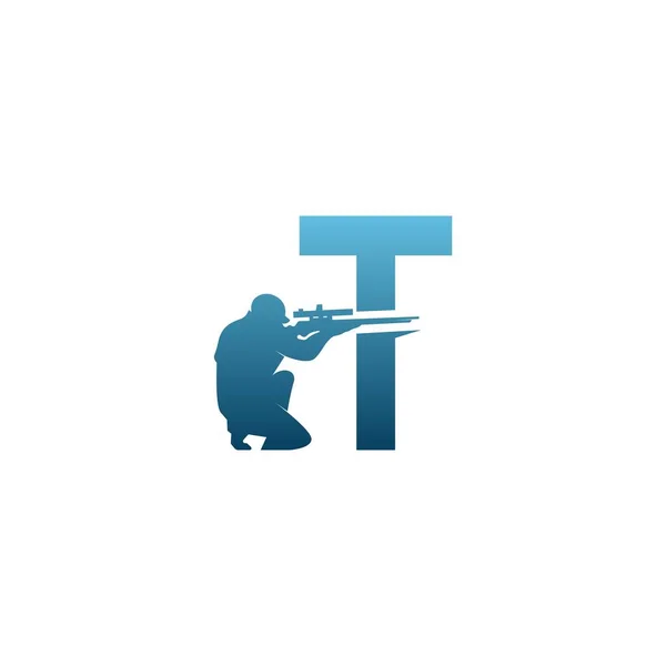 字母T与狙击手图标标志设计概念模板向量 — 图库矢量图片