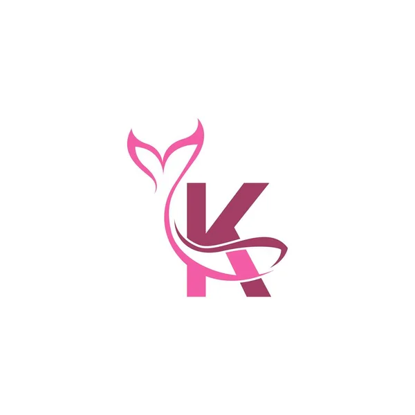带有美人鱼尾图标的字母K标志设计模板向量 — 图库矢量图片