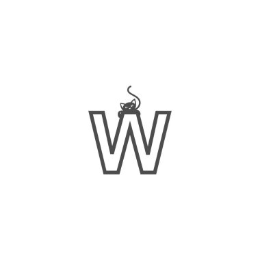 Siyah kedi simgesi logo tasarım şablonu taşıyıcısı olan W harfi