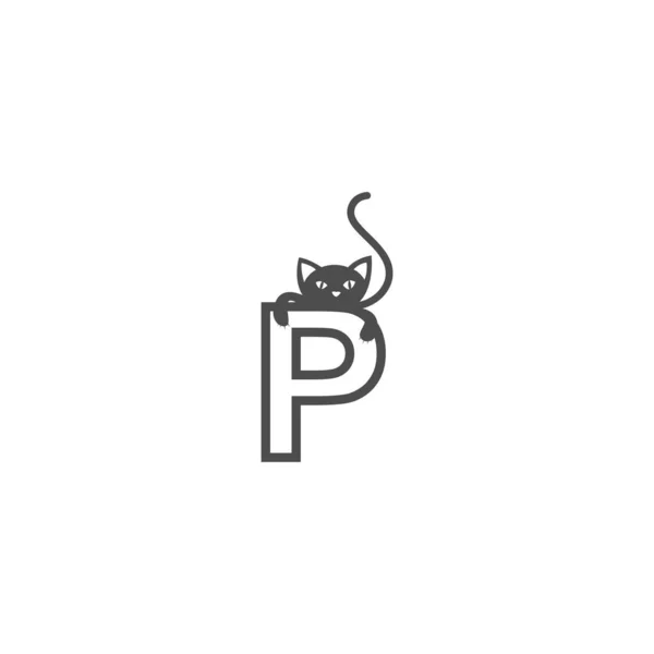 Huruf Dengan Logo Ikon Kucing Hitam Vektor Templat - Stok Vektor