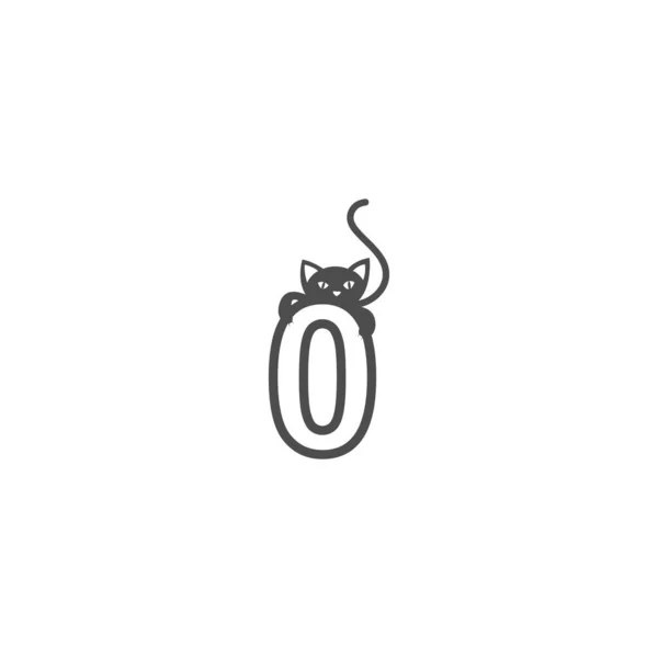 Number Zero Black Cat Icon Logo Design Template Vector — Stock Vector