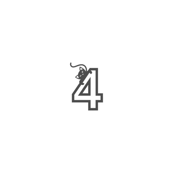 Siyah Kedi Simgesi Logo Tasarım Şablonu Vektörü Ile Numara — Stok Vektör