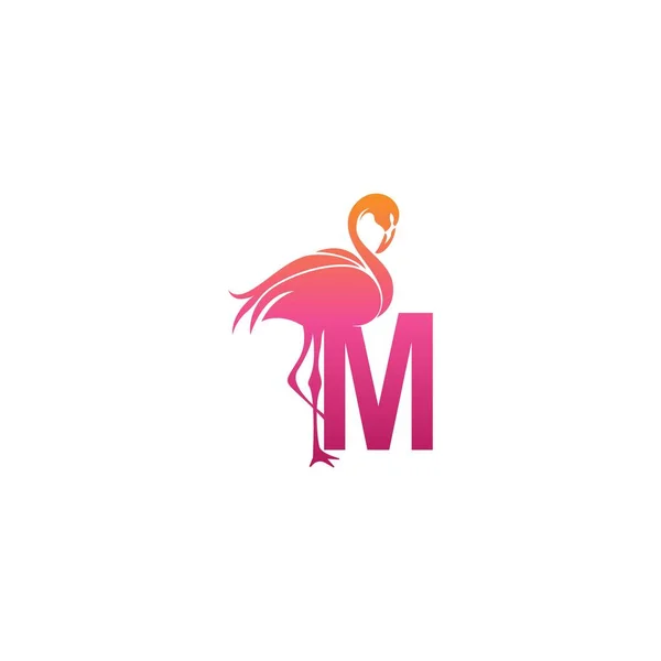 Ícone Pássaro Flamingo Com Letra Logo Design Vector Template — Vetor de Stock