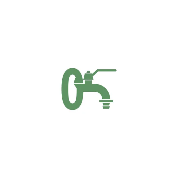 Faucet Icon Number Zero Logo Design Vector Template — Stock Vector