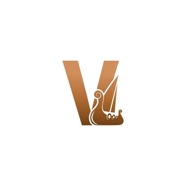 字母V与标志图标维京帆船设计模板插图 — 图库矢量图片