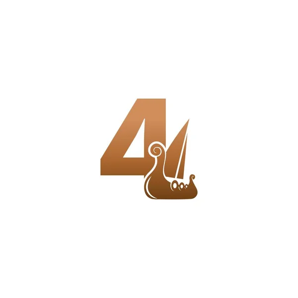 Number Logo Icon Viking Sailboat Design Template Illustration — Stock Vector