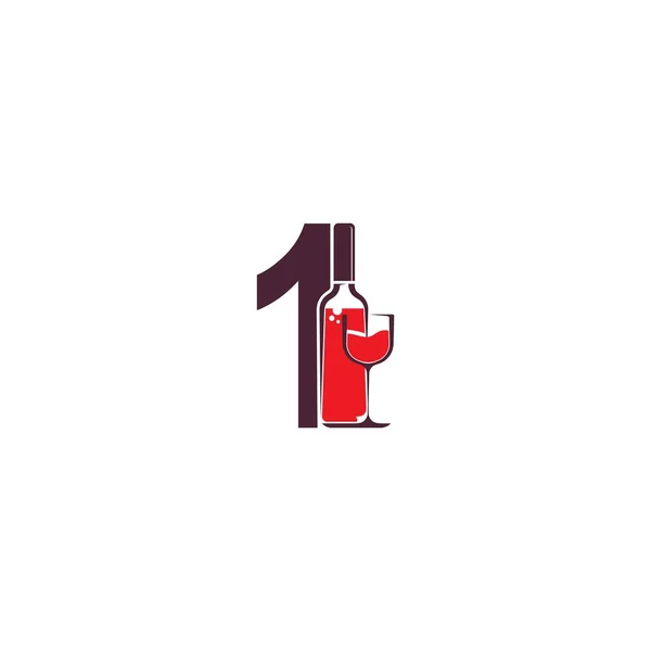 Numero Con Icona Della Bottiglia Vino Modello Vettoriale Logo — Vettoriale Stock