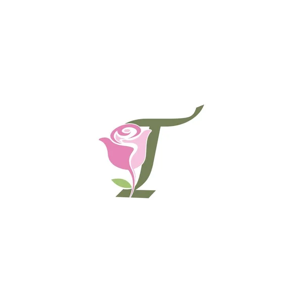 Lettera Con Icona Rosa Logo Vettoriale Modello Illustrazione — Vettoriale Stock