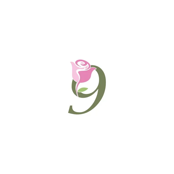 Numero Con Icona Rosa Logo Vettoriale Modello Illustrazione — Vettoriale Stock