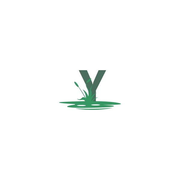 Буква Лужами Иллюстрацией Шаблона Травы — стоковый вектор