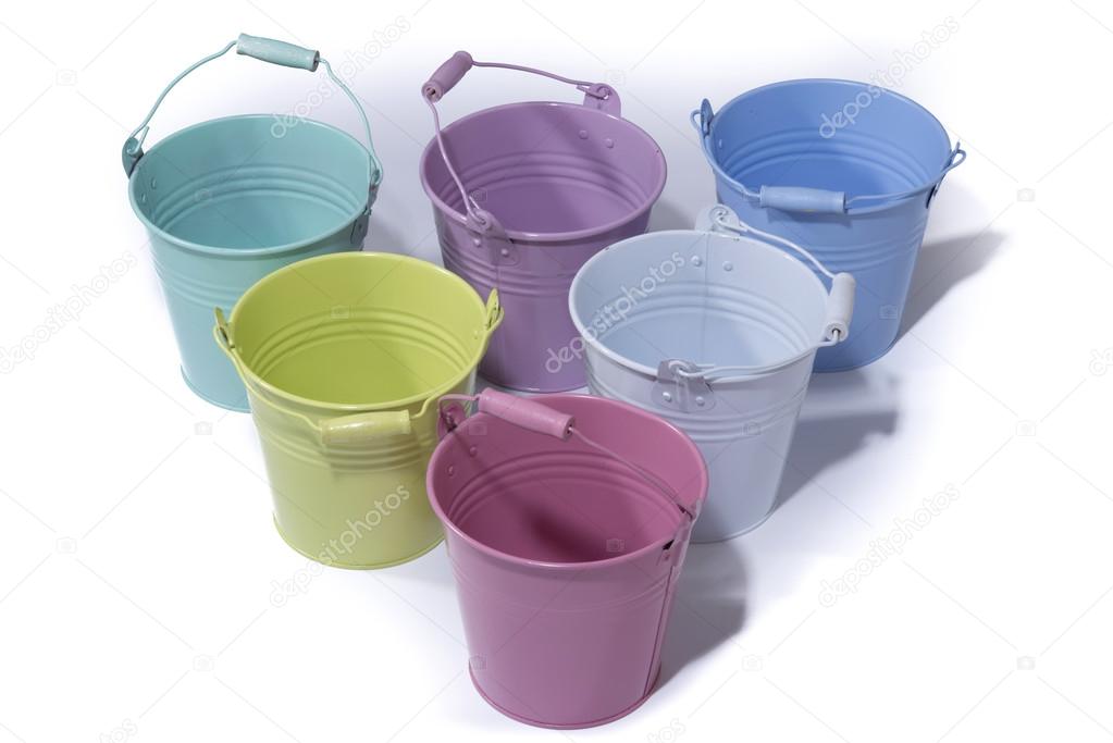 variety of colored buckets