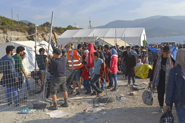 stock image refugee migrants, arrived on Lesvos in inflatable dinghy boats