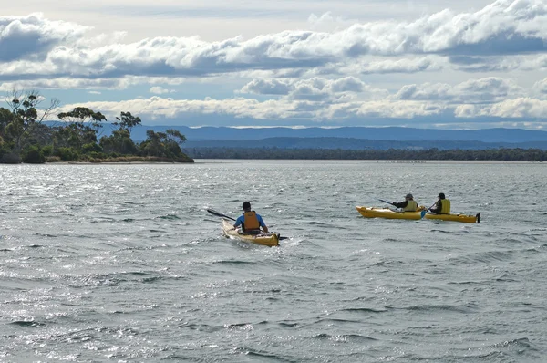 Pedder lago, Tasmania-07 de marzo: Kayak en Pedder lago en Tasma — Foto de Stock