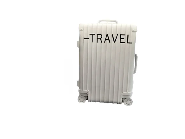 Konzept Reise weißer Koffer isoliert — Stockfoto