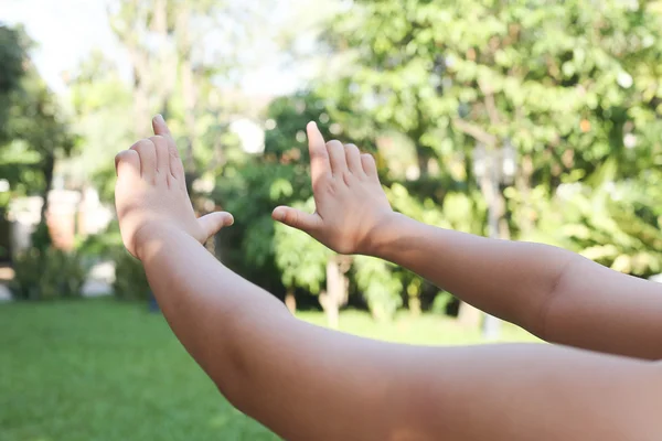 Niños haciendo ejercicio haciendo un Tai Chi — Foto de Stock