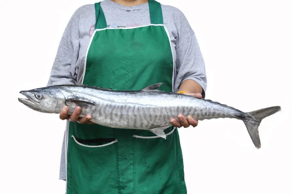 Women holding a wahoo fish or king mackerel fish — Stock Photo, Image